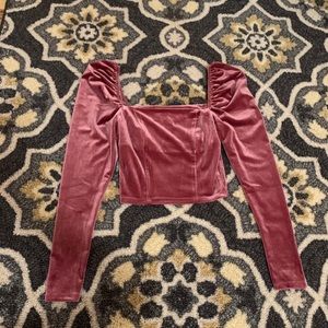 Pink velvet long sleeve crop top